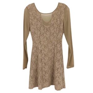 Altar’d State Women Dress Tan Size XS Lace Mesh Floral Long Sleeve Fit & Flare